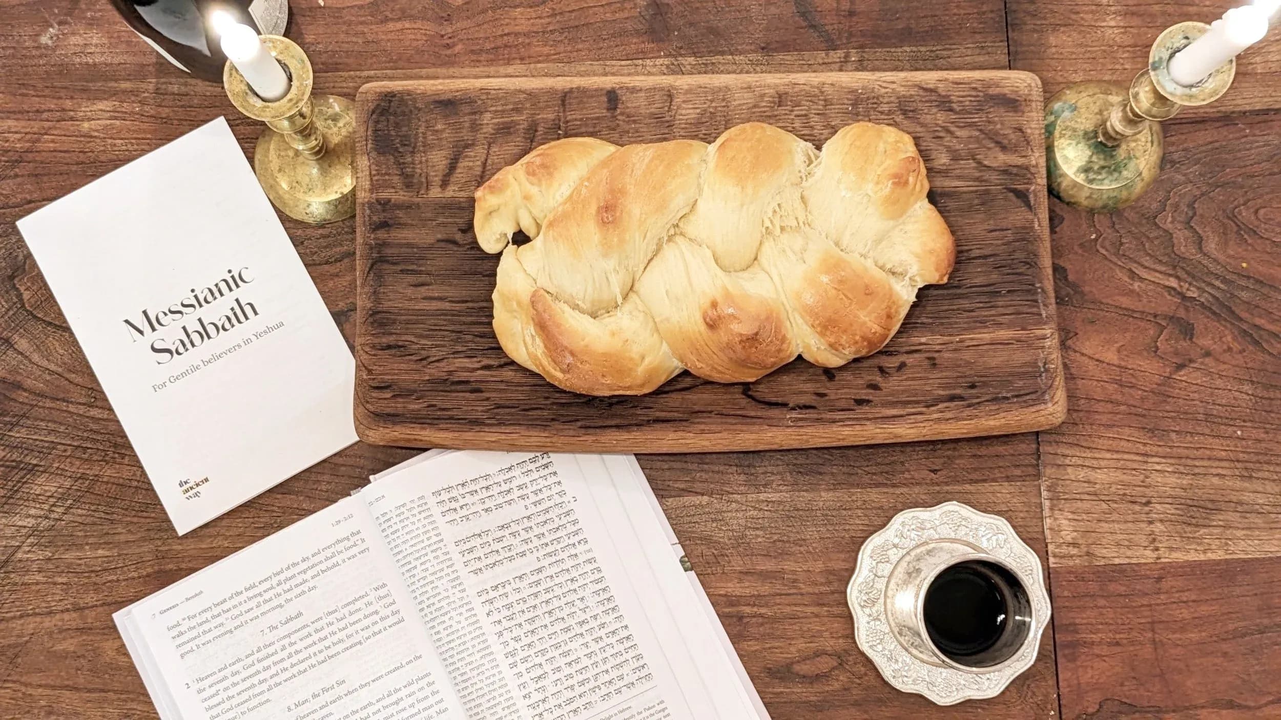 sabbath table with messianic kiddush prayers and hebrew-english bible
